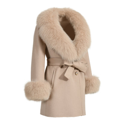 Regular Length Wool Coat With Luxury Fox Fur Collar And Cuffs Women Double-sided Cashmere Coats With Fur New