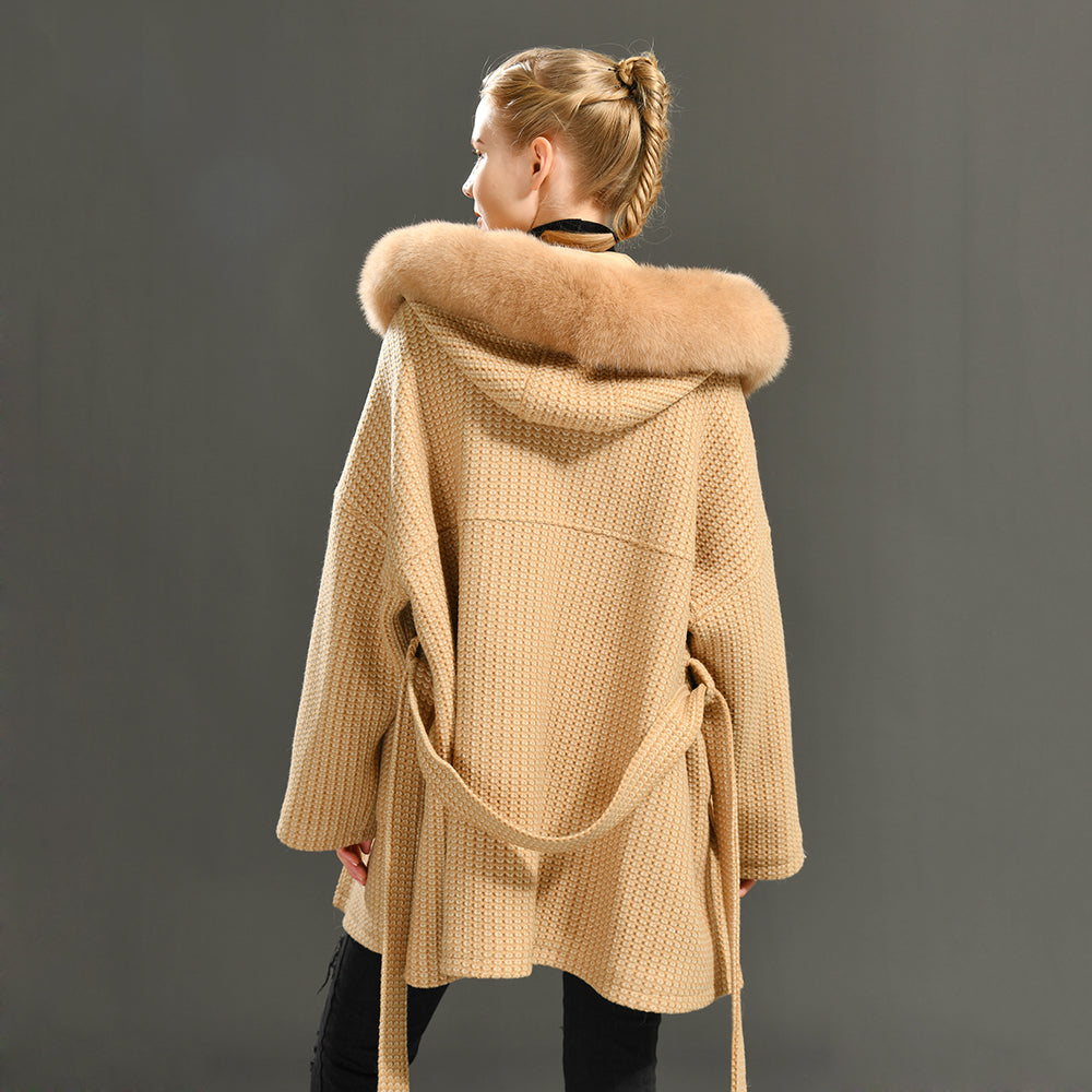 Jaxmonoy Autumn And Winter Cashmere Coat With Real Big Fur Collar