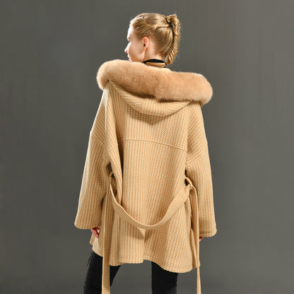 Jaxmonoy Autumn And Winter Cashmere Coat With Real Big Fur Collar