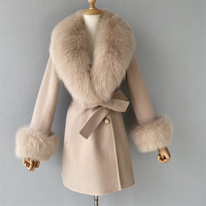 Regular Length Wool Coat With Luxury Fox Fur Collar And Cuffs Women Double-sided Cashmere Coats With Fur New