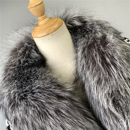 Jaxmonoy Long Style Cashmere Coat Stylish Ladies Outwear Coats With Real Fur Collars