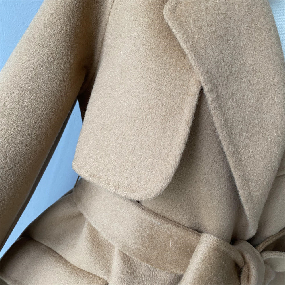 Wholesale Ladies Regular Length Cashmere Coat With Real Fox Fur Collar Custom Women Double-sided Wool Cashmere Coat