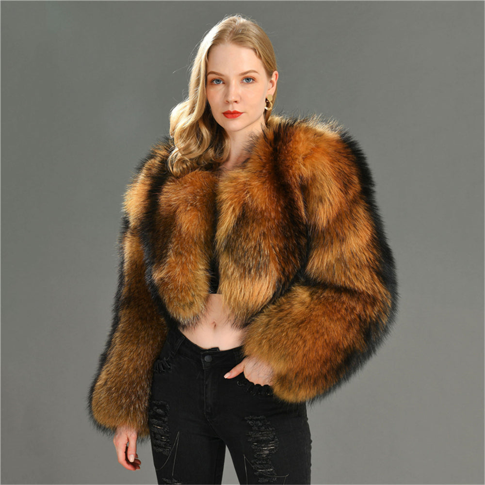 Jaxmonoy Real Raccoon Fur Coat Whole Fur Short Fur jacket