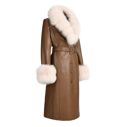 Long Leather Coats With Fur Collar And Cuffs Sheepskin Leather Jackets Unisex