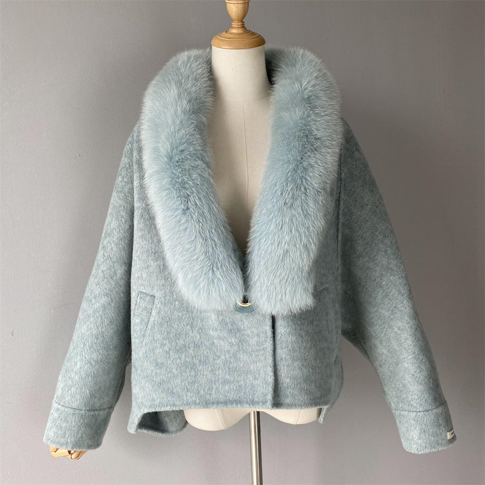 Custom High Quality Double-faced Cashmere Coat With Luxury Real Fox Fur Collar