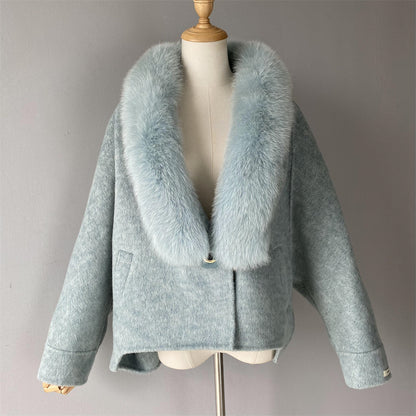 Custom High Quality Double-faced Cashmere Coat With Luxury Real Fox Fur Collar