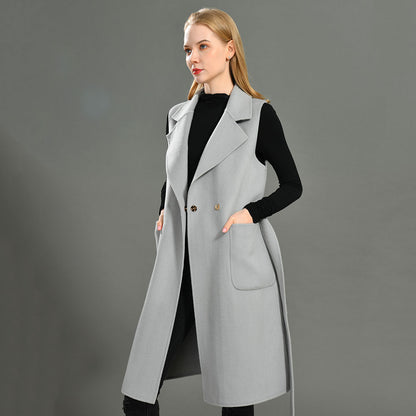 Jaxmonoy Women Cashmere Vest Modern Coat With Belt Outwear