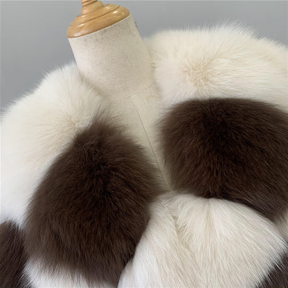 Jaxmonoy Female Two-color Stitching Minimalistic Ladies Real Fox Fur Coat