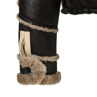 Genuine Shearling Jacket With Real Lamb Fur Lining Winter Womens