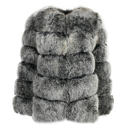 Crew Neck Ladies Real Fluffy Fox Fur Coat Custom Plus Size Coats