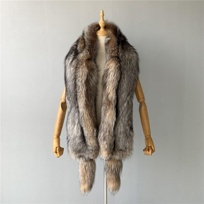 Jaxmonoy Trending Fashion Winter Luxurious Style Outwear Real Fox Fur Shawl