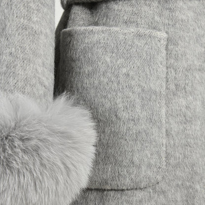 New Style Double-sided Cashmere Coat With Removable Fur Cuffs Custom Fashion Women Long Wool Cashmere Coat
