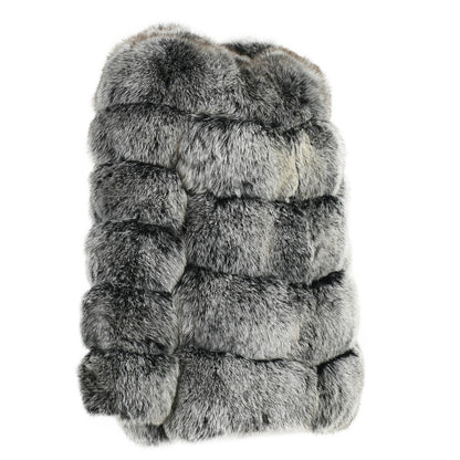 Crew Neck Ladies Real Fluffy Fox Fur Coat Custom Plus Size Coats