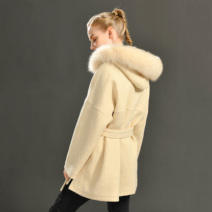 Jaxmonoy Autumn And Winter Cashmere Coat With Real Big Fur Collar