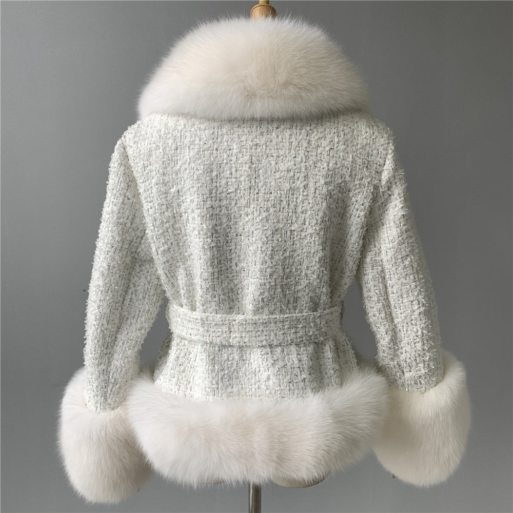 Jaxmonoy Popular Cashmere Coat With Real Fox Fur Collar And Cuffs