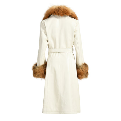 Long Leather Coats With Fur Collar And Cuffs Sheepskin Leather Jackets Unisex