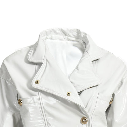 Spring Popular Custom Color Cropped Genuine Leather Jacket V-neck Collar Wholesale Fashion Women White Leather Jackets
