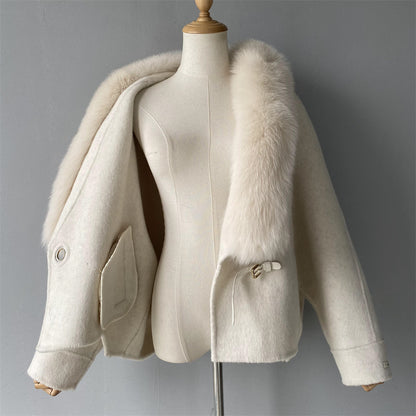 Custom High Quality Double-faced Cashmere Coat With Luxury Real Fox Fur Collar
