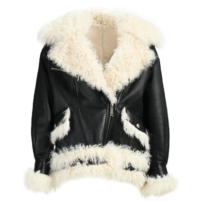 Winter Warm Thick Fahion Ladies Sharling Coat With Real Lamb Fur Custom Genuine Leather Jacket Woman Shearling