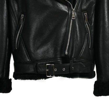 Shearling Coat With Real Fox Fur Collar Leather Jacket For Women
