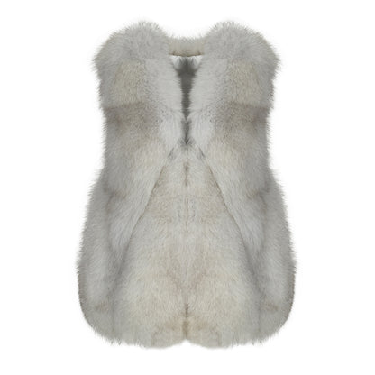 Elegant Ladies Colorful Genuine Fluffy Fox Fur Gilet Real Fur Vest