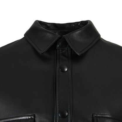 Turn-down Collar Real Sheepskin Leather Jacket for women