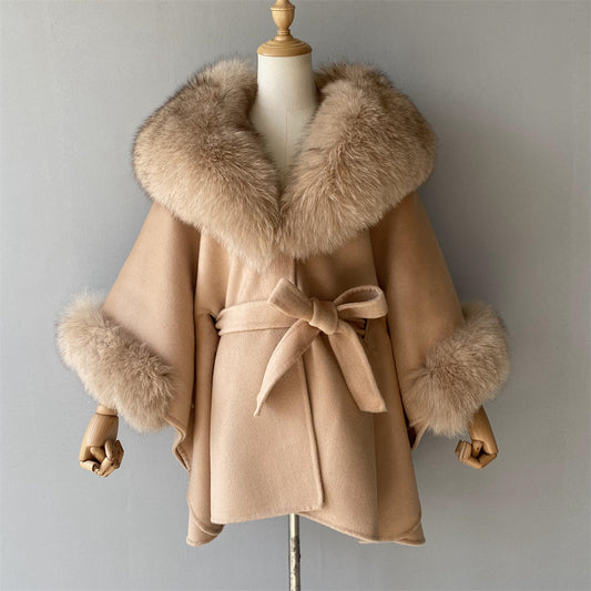 Winter Double-sided Cashmere Coat With Luxury Fox Fur Collar High Quality Cashmere Wool Blend Coats For Women