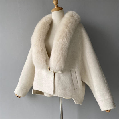Custom High Quality Double-faced Cashmere Coat With Luxury Real Fox Fur Collar