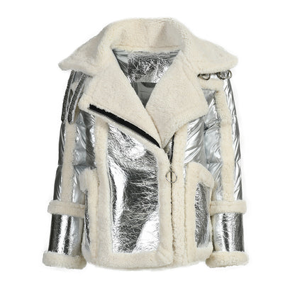 New Style Genuine Shearling Jacket With Sheep Fur Winter Fashion Women Sheepskin Shearling Leather Coat
