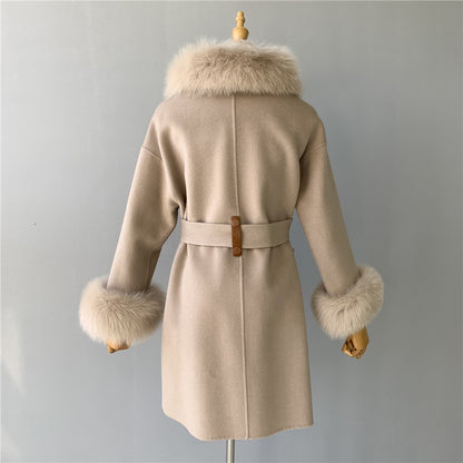 Jaxmonoy High-end Cashmere Coat With Big Real Fur Collar And Cuffs