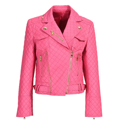 Popular Colorful Leather Coat Belt Zipper Design V-neck Genuine Leather Jacket Women