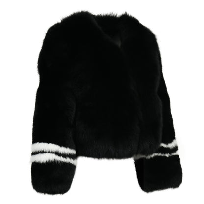 Crew Neck Fluffy Real Fox Fur Coat Custom Color for women
