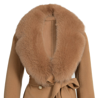 Jaxmonoy Luxurious Double-sided Cashmere Coat With Removable Big Fox Fur Collar And Cuffs