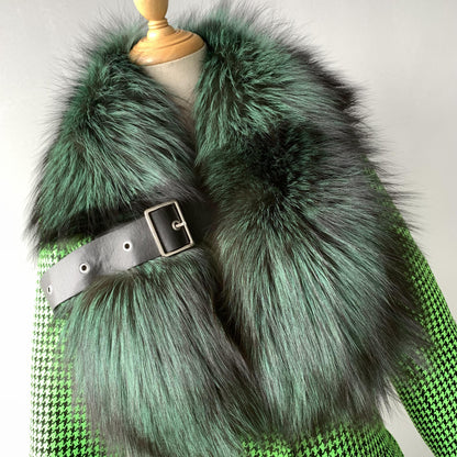 Jaxmonoy Plover Cashmere Coat With Real Fur Collar And Leather Buckle