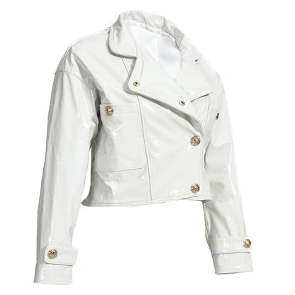 Spring Popular Custom Color Cropped Genuine Leather Jacket V-neck Collar Wholesale Fashion Women White Leather Jackets
