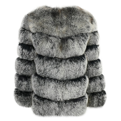 Crew Neck Ladies Real Fluffy Fox Fur Coat Custom Plus Size Coats