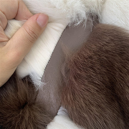 Jaxmonoy Female Two-color Stitching Minimalistic Ladies Real Fox Fur Coat