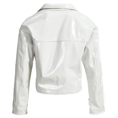 Spring Popular Custom Color Cropped Genuine Leather Jacket V-neck Collar Wholesale Fashion Women White Leather Jackets