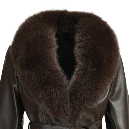 Regular Length Genuine Sheepskin Leather Coat With Real Fox Fur Collar And Cuffs Winter Women Leather Jacket Genuine