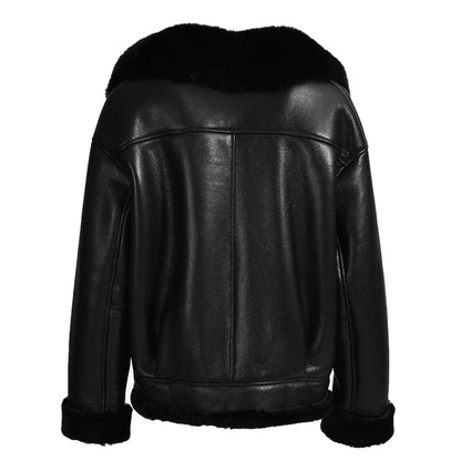 Shearling Coat With Real Fox Fur Collar Leather Jacket For Women