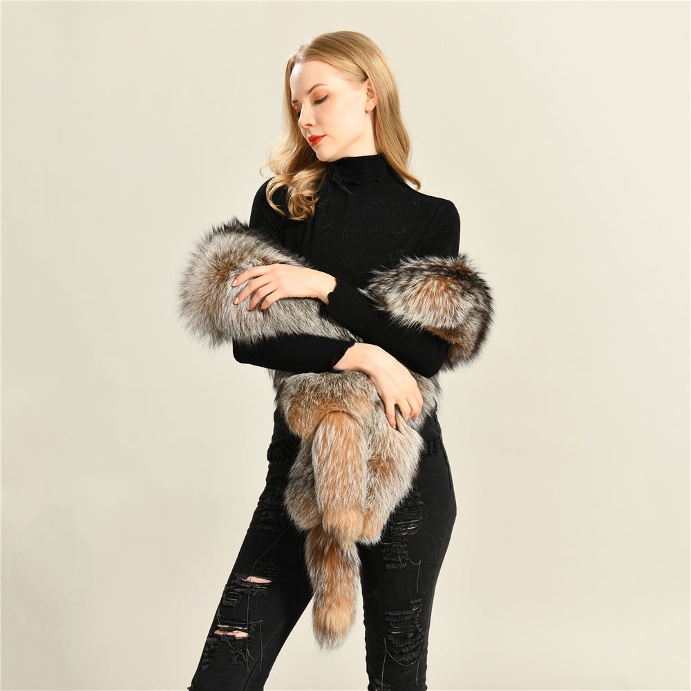 Jaxmonoy Trending Fashion Winter Luxurious Style Outwear Real Fox Fur Shawl