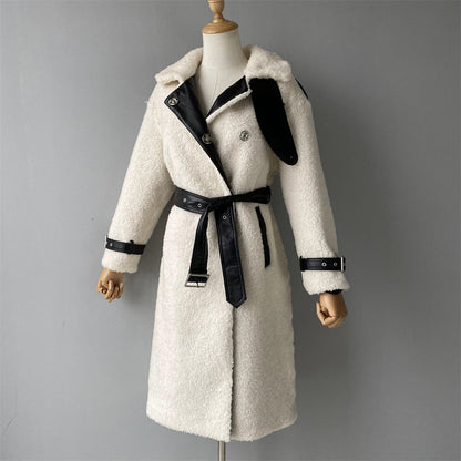 Genuine Shearling Coat With Belt Design Wholesale Custom Sheepskin Coat