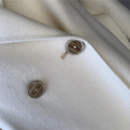 Jaxmonoy Cashmere Wool Coat Big Real Fur Collar