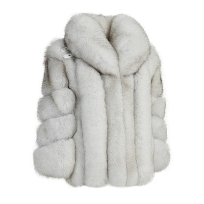High Quality Solid Color 2023 Women Real Fox Fur Coats With Fox Fur Collars