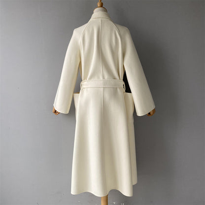 Solid Color Cashmere Coat With Big Side Pocket And Removable Belt