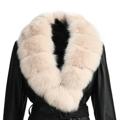 Long Leather Coats With Fur Collar And Cuffs Sheepskin Leather Jackets Unisex