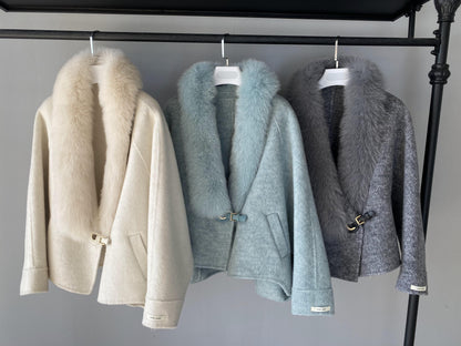Custom High Quality Double-faced Cashmere Coat With Luxury Real Fox Fur Collar