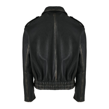 Old fashioned style Turn-down Real Sheepskin Leather Jacket