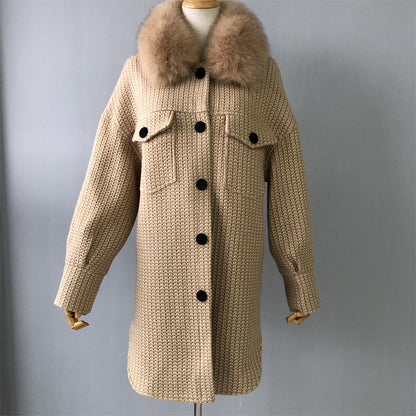 Jaxmonoy Elegant Lady Fashion Long Sleeve Turn-down Cashmere Coat