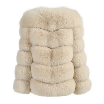 Crew Neck Ladies Real Fluffy Fox Fur Coat Custom Plus Size Coats